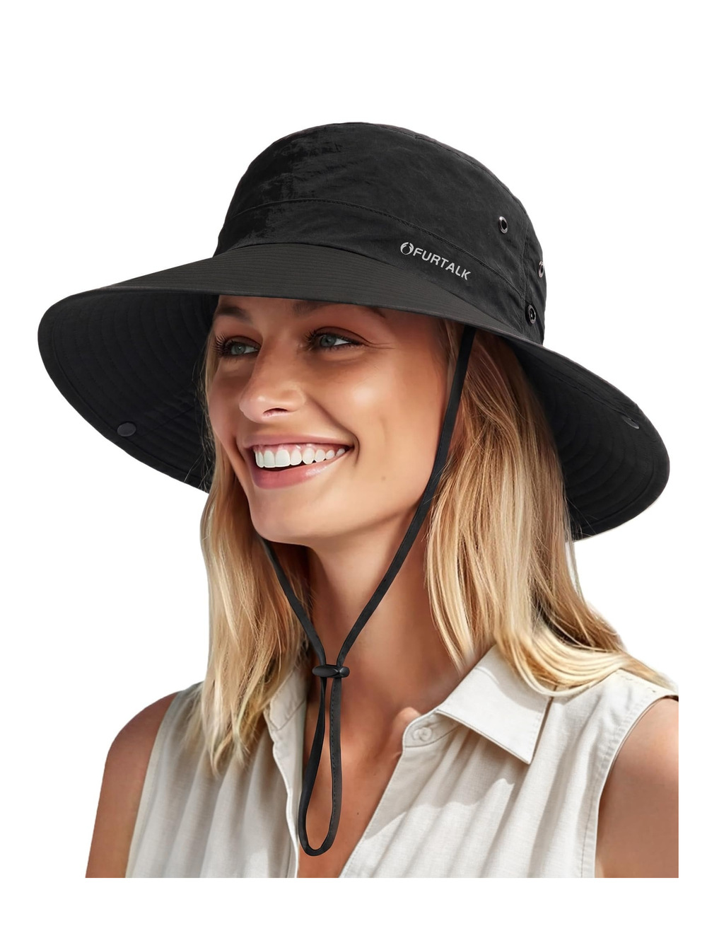 Sun Hats for Women Ponytail Wide Brim Summer Packable | Pure Black | Size OS